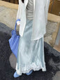 Satin Lace Patchwork Midi Skirt Elegant Women