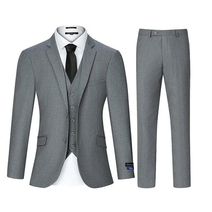 3pcs Men's Classic Solid Color Suit Regular Fit