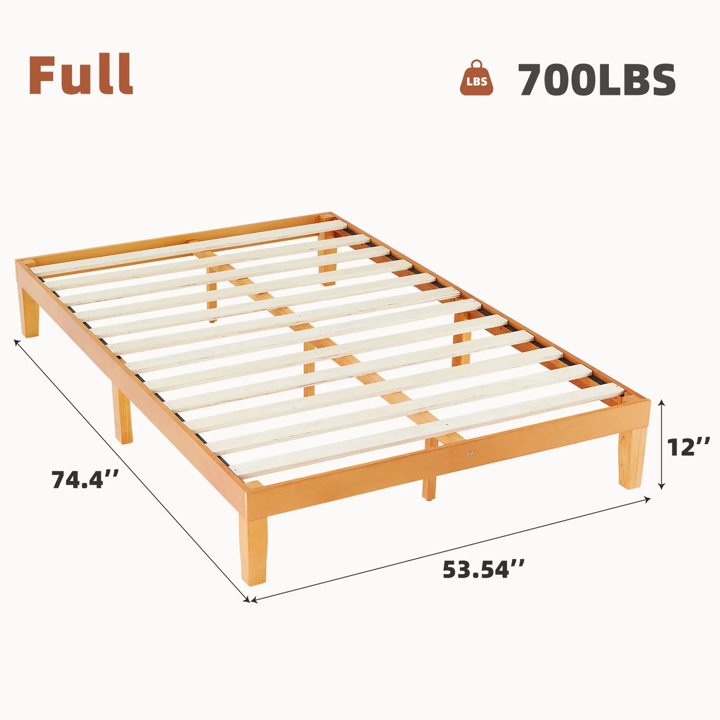 Solid Wood Bed Frame with Sturdy Wood Slat Support