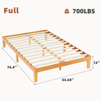 Solid Wood Bed Frame with Sturdy Wood Slat Support