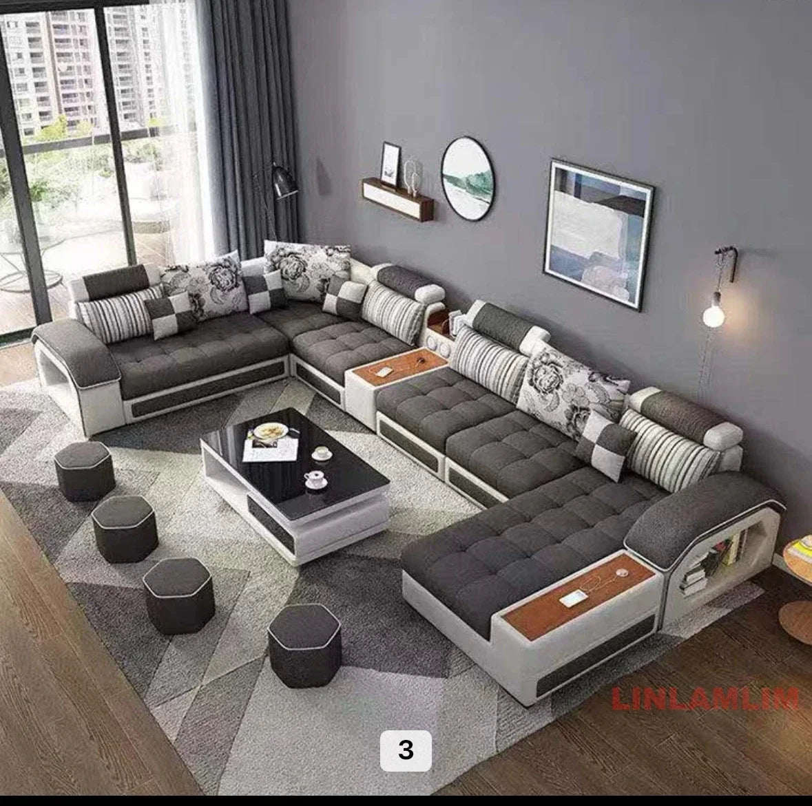 U-Shaped Sectional Fabric Sofa Set