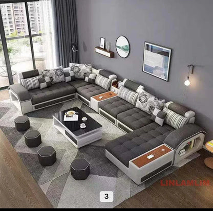 U-Shaped Sectional Fabric Sofa Set