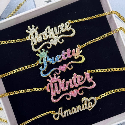 Custom Name Glitter Necklace Double Layer
