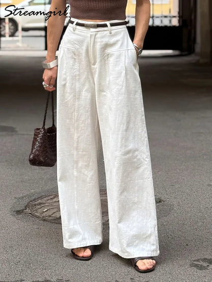 White Pants For Women Cotton Formal High Waist