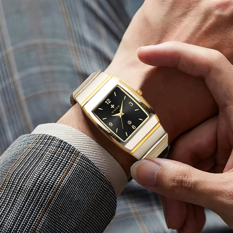 Luxury Square Men's Wristwatch Stainless Steel Waterproof