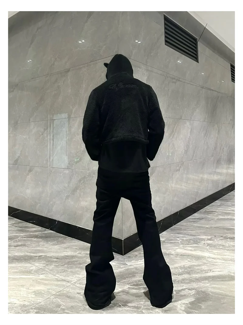 Basic Black Ribbon Loose Flared Casual Jeans