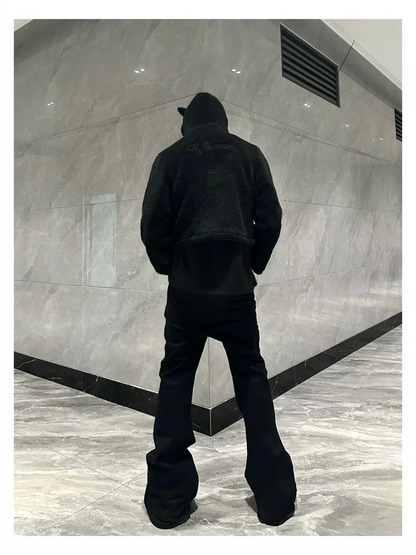Basic Black Ribbon Loose Flared Casual Jeans