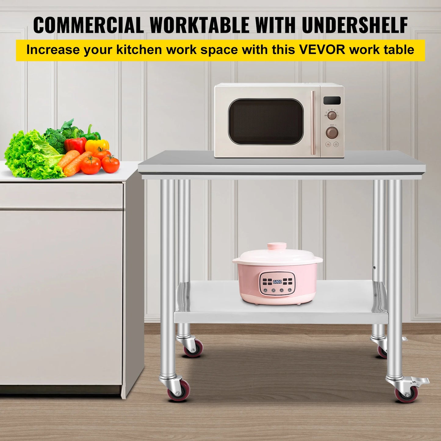 Stainless Steel Commercial Work Table Caster Wheels