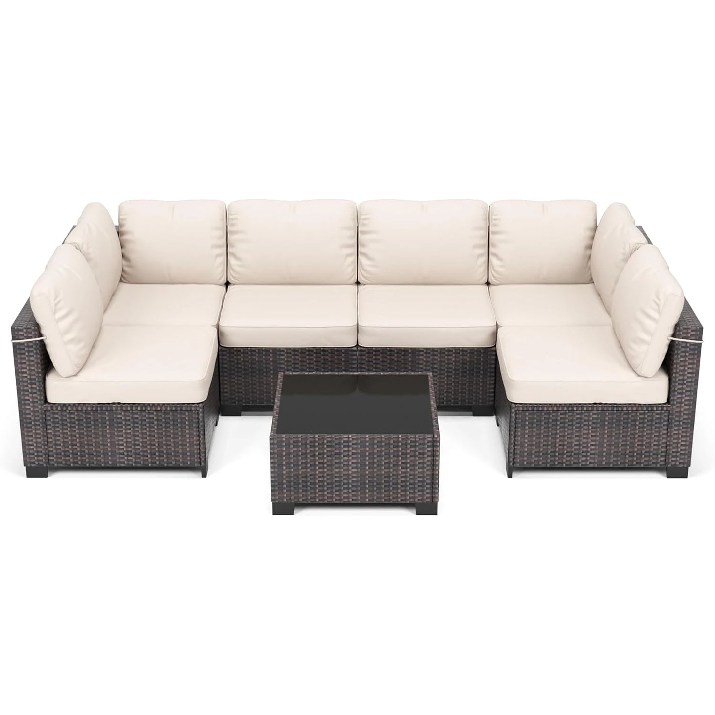 7-Piece Rattan Wicker Sectional Modular Sofa Set