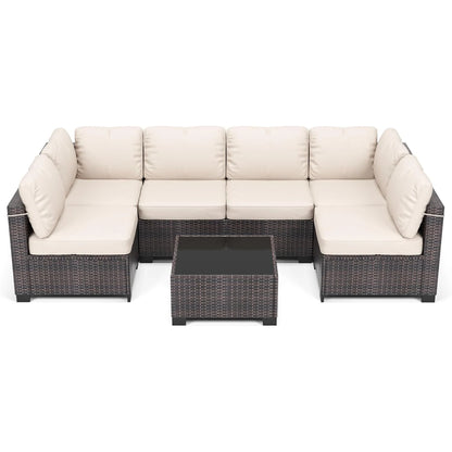 7-Piece Rattan Wicker Sectional Modular Sofa Set
