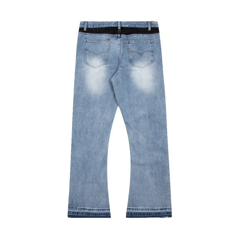 Retro Washed Spliced Denim High Brand Jeans
