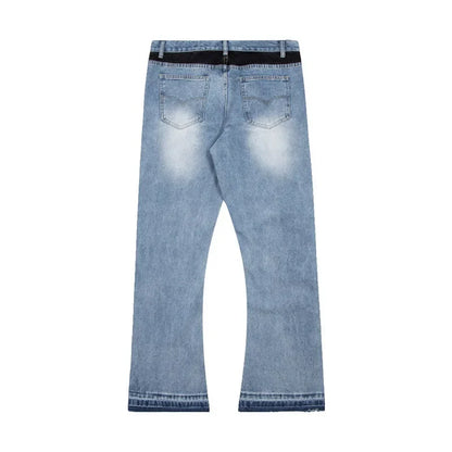 Retro Washed Spliced Denim High Brand Jeans