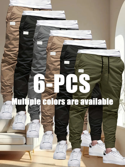 6pcs Men's Loose Long Multi Pocket Workwear Pants