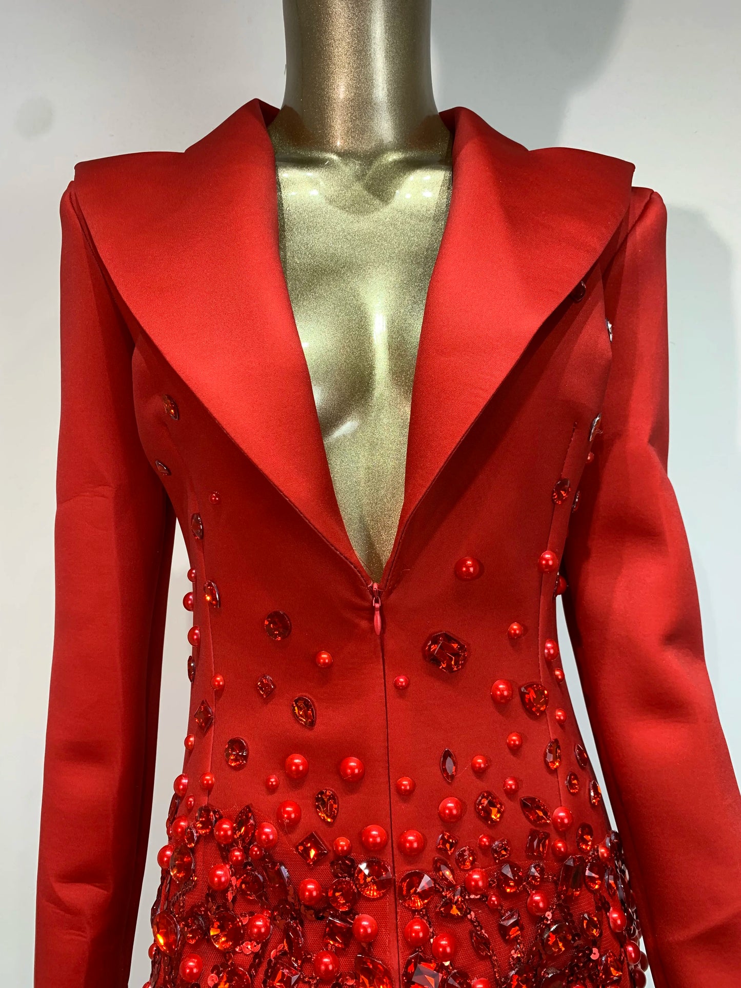 Sparkly Crystal Pearls Mini Dress Luxury Red Fashion