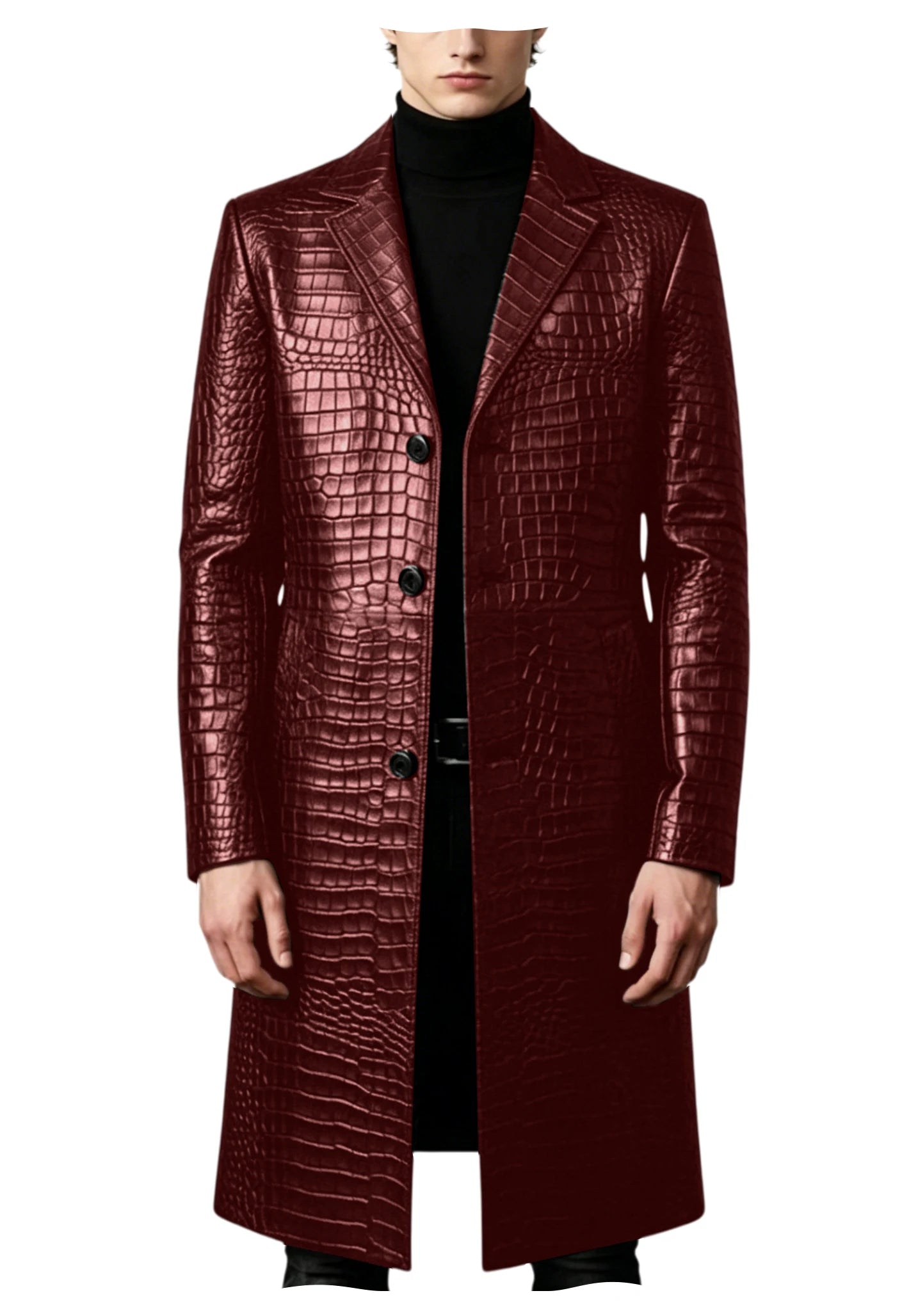 Men's Crocodile Leather Trench Coat Luxury Long