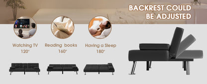 Leather Futon Couch with Removable Armrests