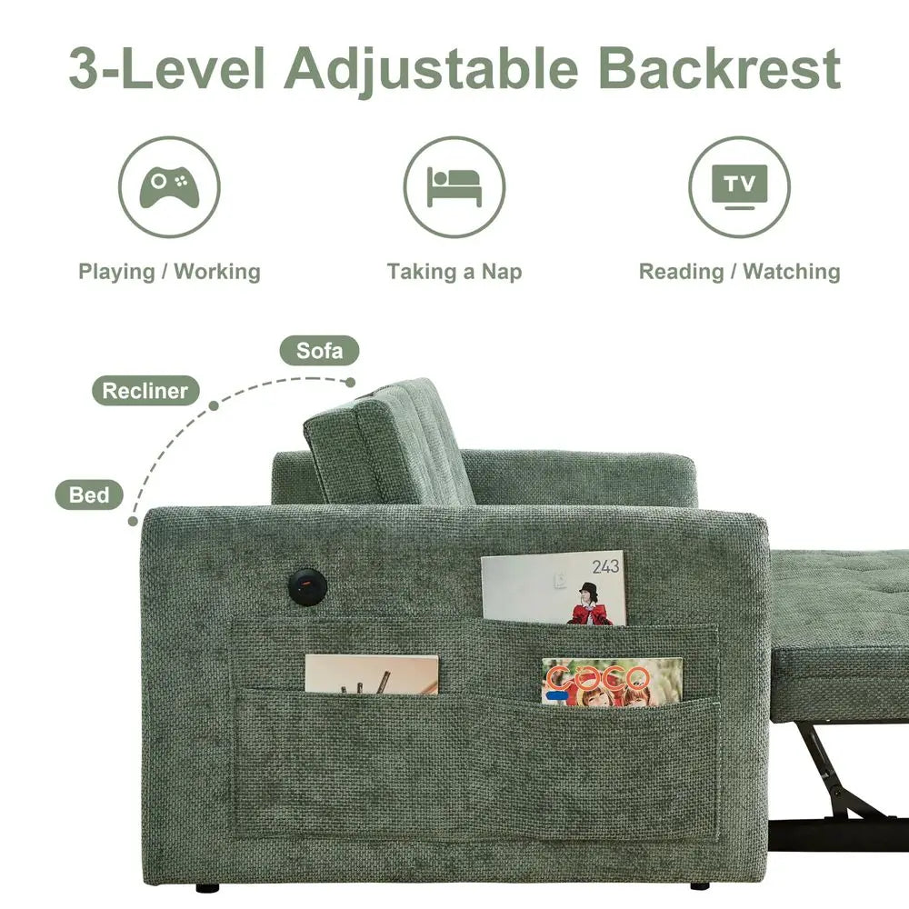 Convertible Sofa Bed with Cup Holder, USB