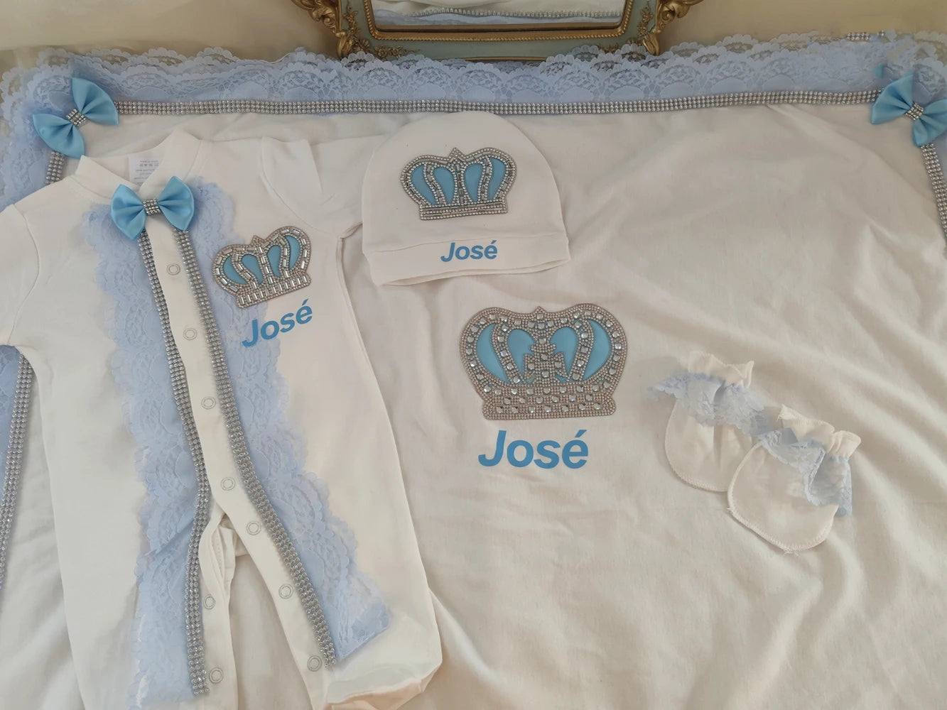 5pcs Handmade Personalized Baby Newborn Jewels Crown Set