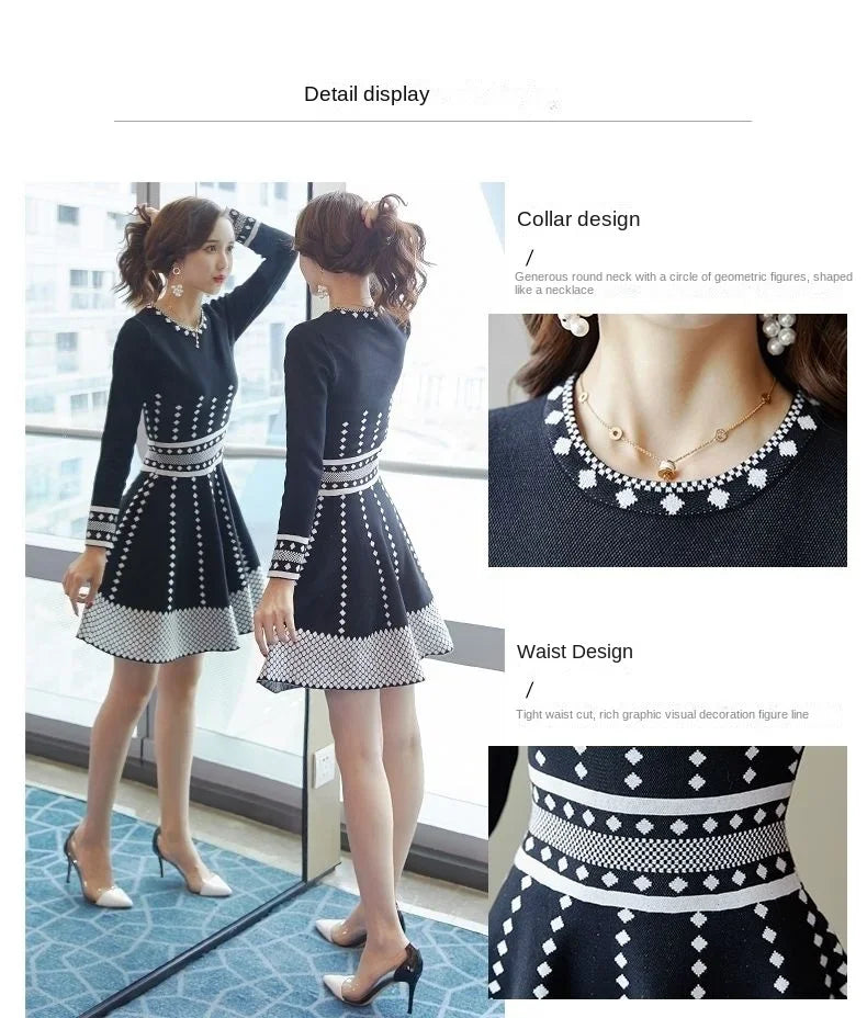 Fashion Long Sleeve Midi Dresses Women Elegant