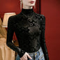 Women Print Flocking Sexy Casual Blouse
