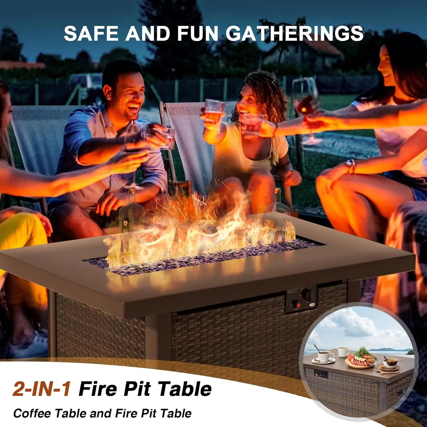 7-Pieces Patio Furniture Sets Outdoor Sectional Firepit Table