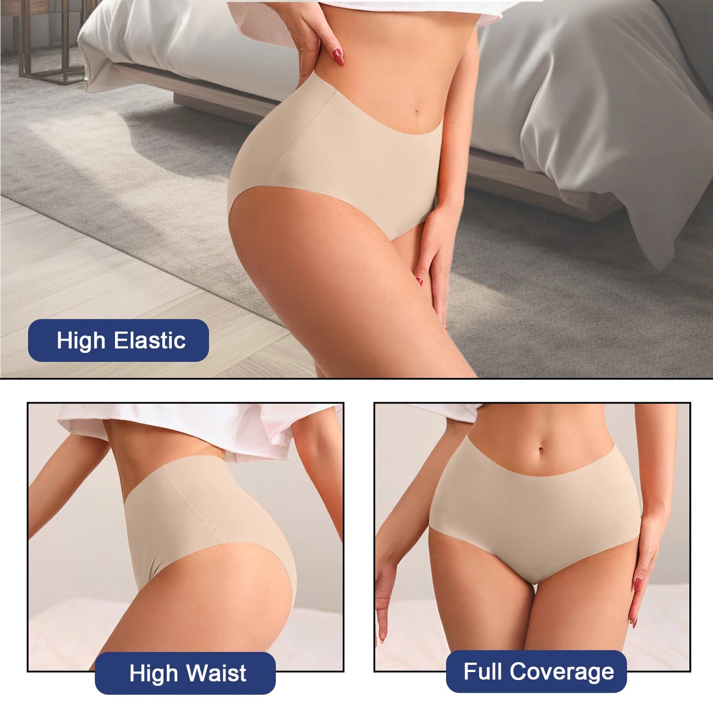 7PC Women High Waist Seamless Underwear Breathable Comfort