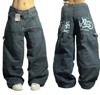 Oversized Print Baggy Jeans Men Vintage Gothic