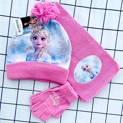 Girls Scarf Hat Glove Elsa Cartoon Cosplay