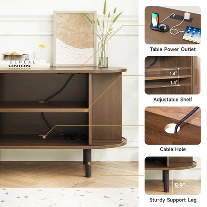 TV Table with Sliding Doors Adjustable Shelves