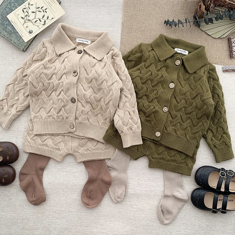 Boys/Girls Baby Knit Sweater Cardigan + Shorts