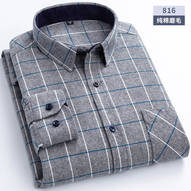 Flannel Plaid Long Sleeve Turn-down Shirts