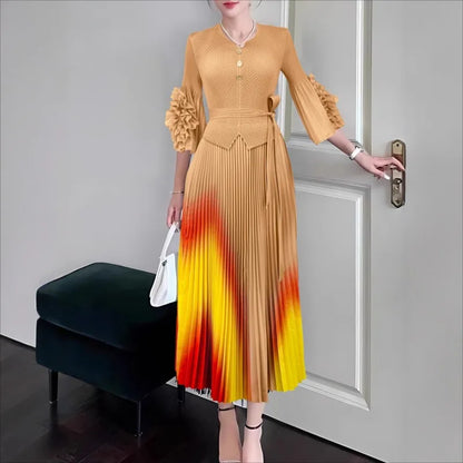 Miyake Pleated Women's Plus Size Dresses V-neck