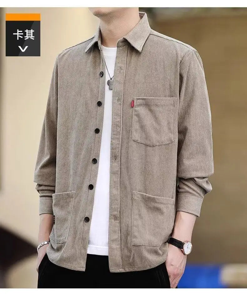 Men's Corduroy Textured Fleece Lining Thermal Coat