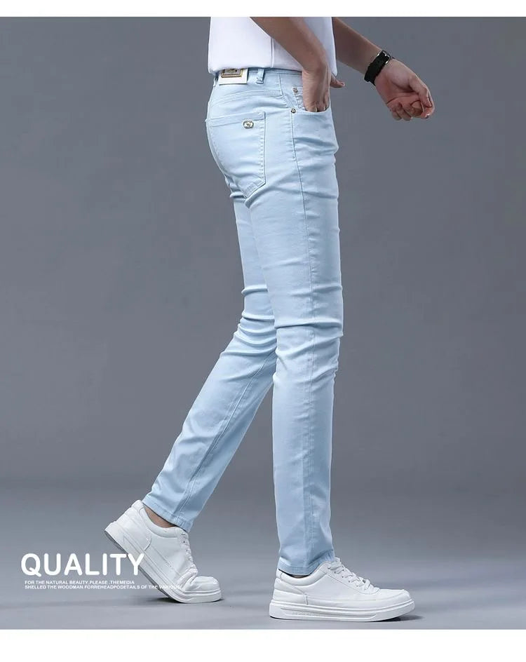 Fashion Solid Color Straight Leg Stretch Jeans