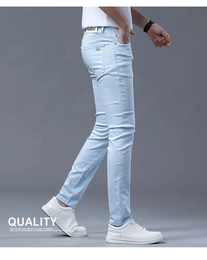 Fashion Solid Color Straight Leg Stretch Jeans