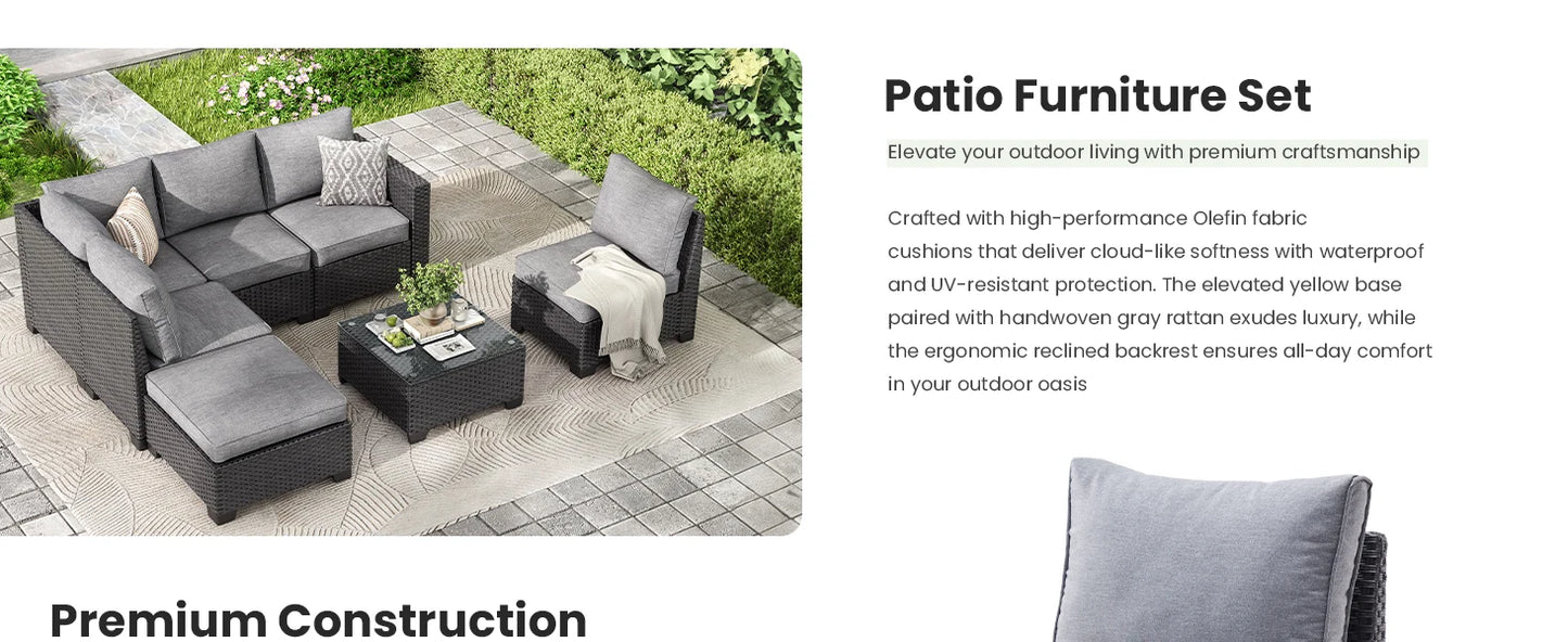 Sofa Set, Outdoor Furniture with Ottoman