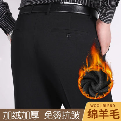 Double Pleated Waist Fleece Winter Suit Pants