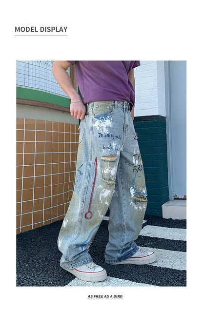 Men, Straight Loose Wide-Leg Trendy Brand