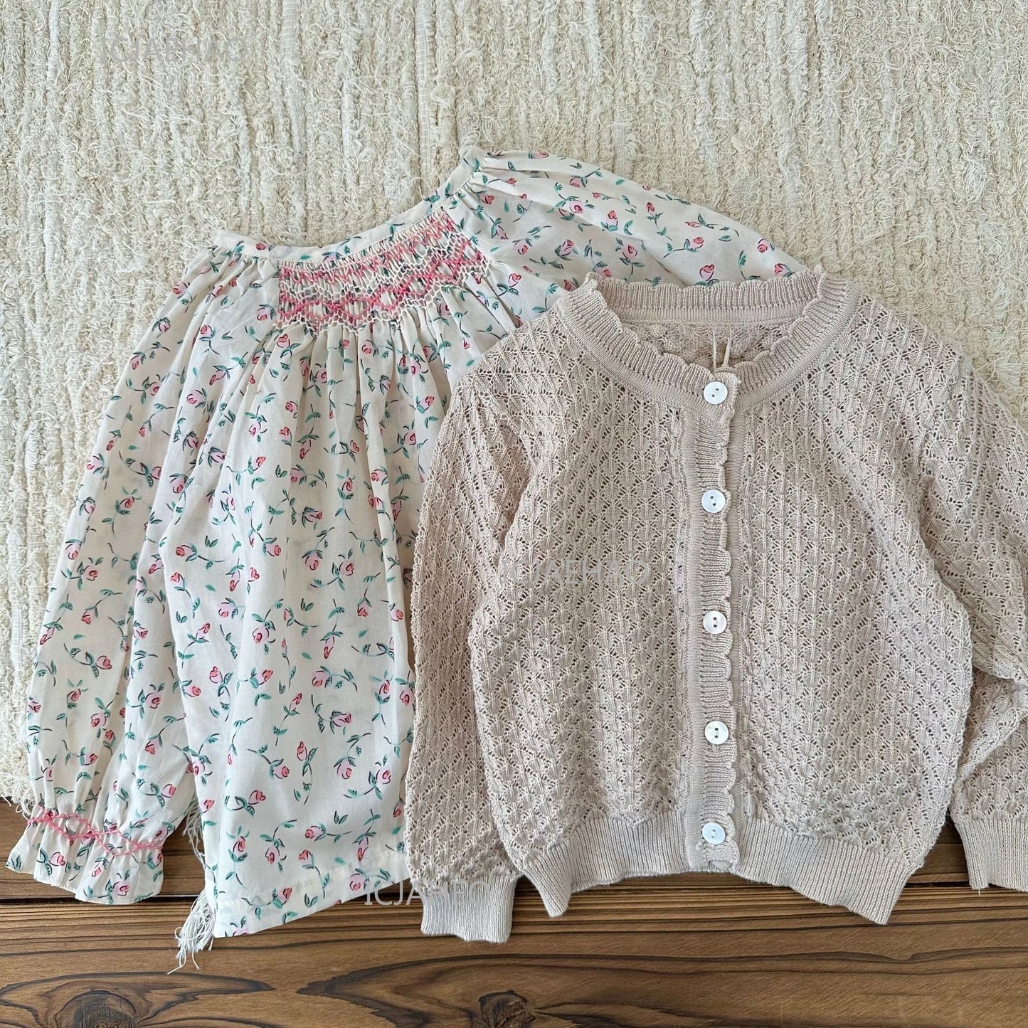 Girls Printed Hand Smocked Blouse Cotton Shirt