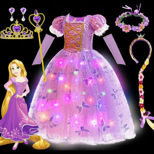Disney Glowing Rapunzel Costume Girl LED Princess Gown