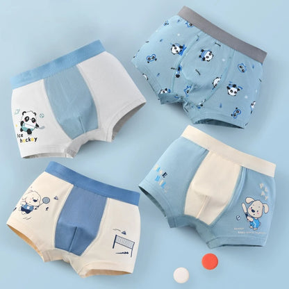 4PCS Boys Cute Cotton Antibacterial Cartoon Print Underwear