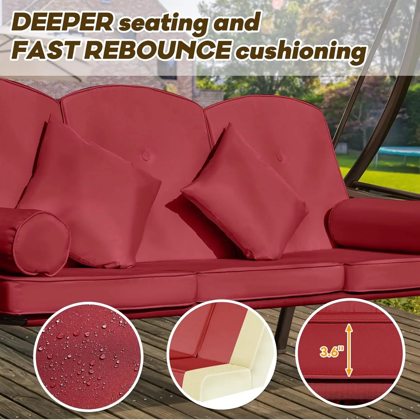 3 in 1 Outdoor Porch Swing with Adjustable Canopy