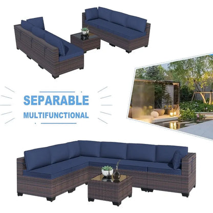 7 Pieces Outdoor Patio Furniture, Wicker Sectional Sofa