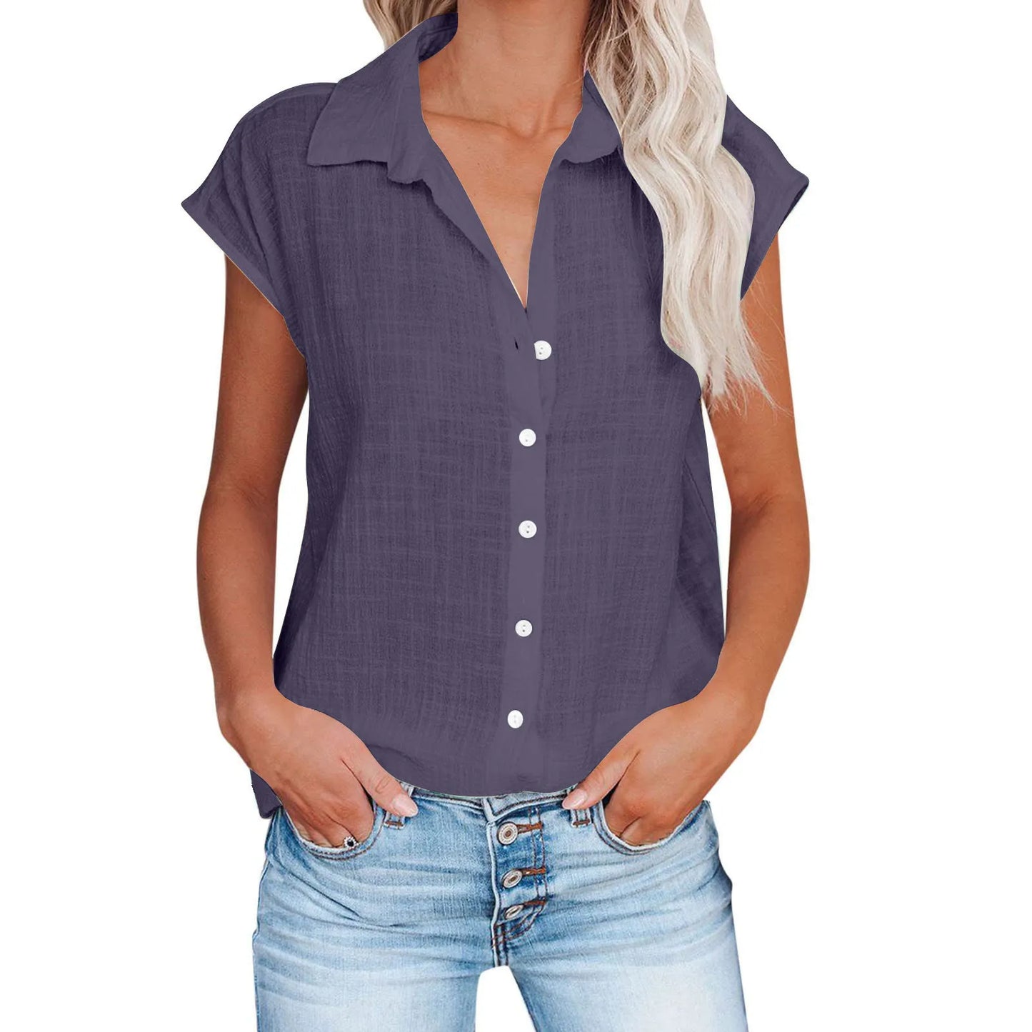 Womens Cotton Linen Casual Short Sleeve Tops