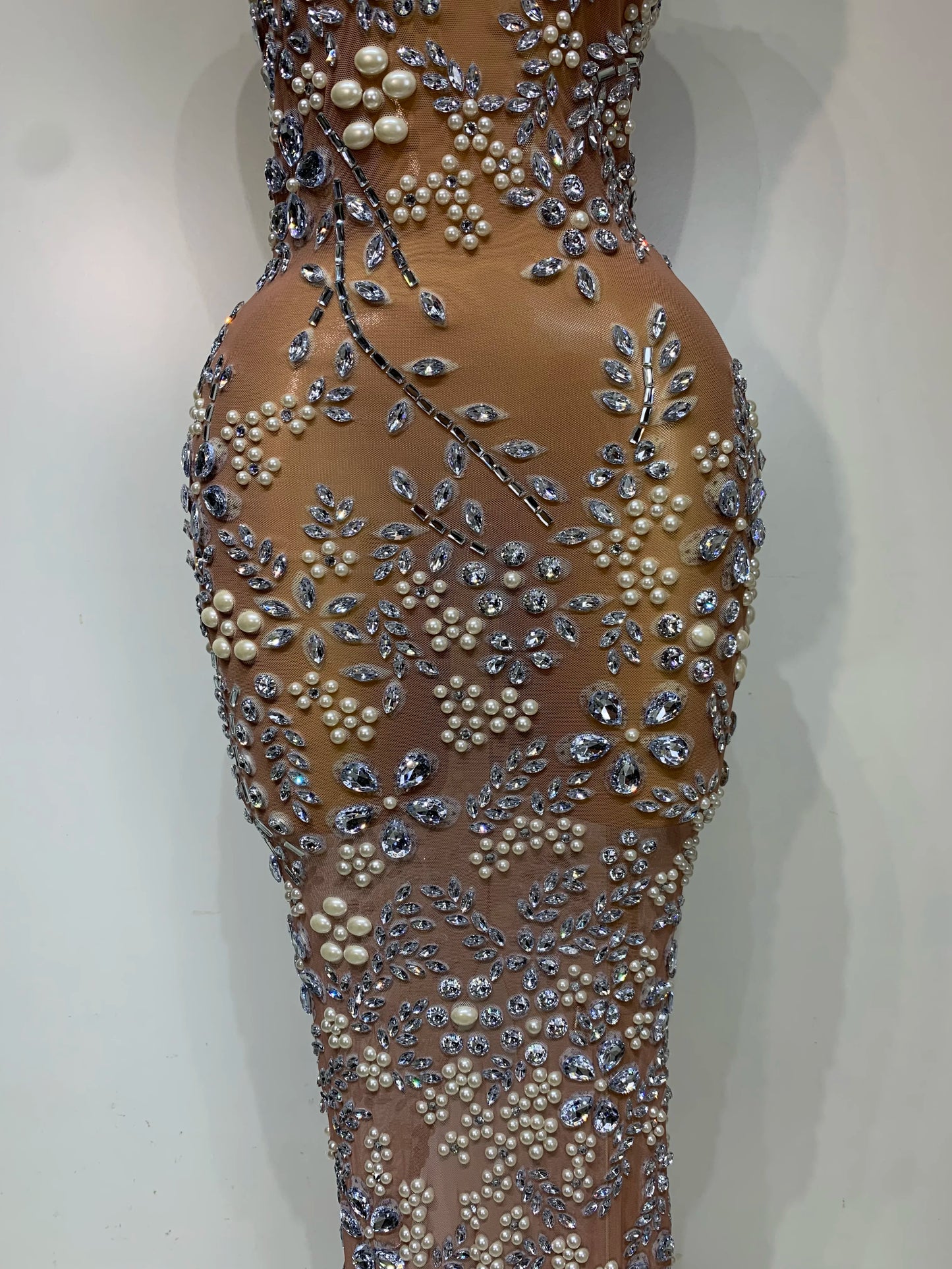 Lxury Diamonds Mesh See Through Long Dress