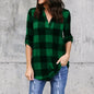 Fashion Plaid V-neck T-Shirt Woman Casual Shirt