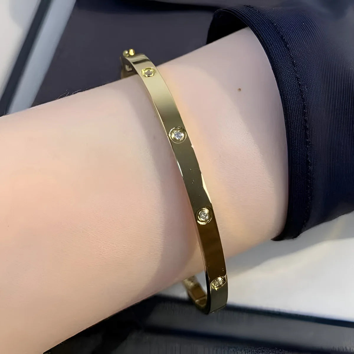 Diamond Cuff Women Bracelet Gold Tone