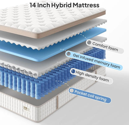 Full/King/Queen Size Mattress, Luxury Hybrid, Gel Memory Foam