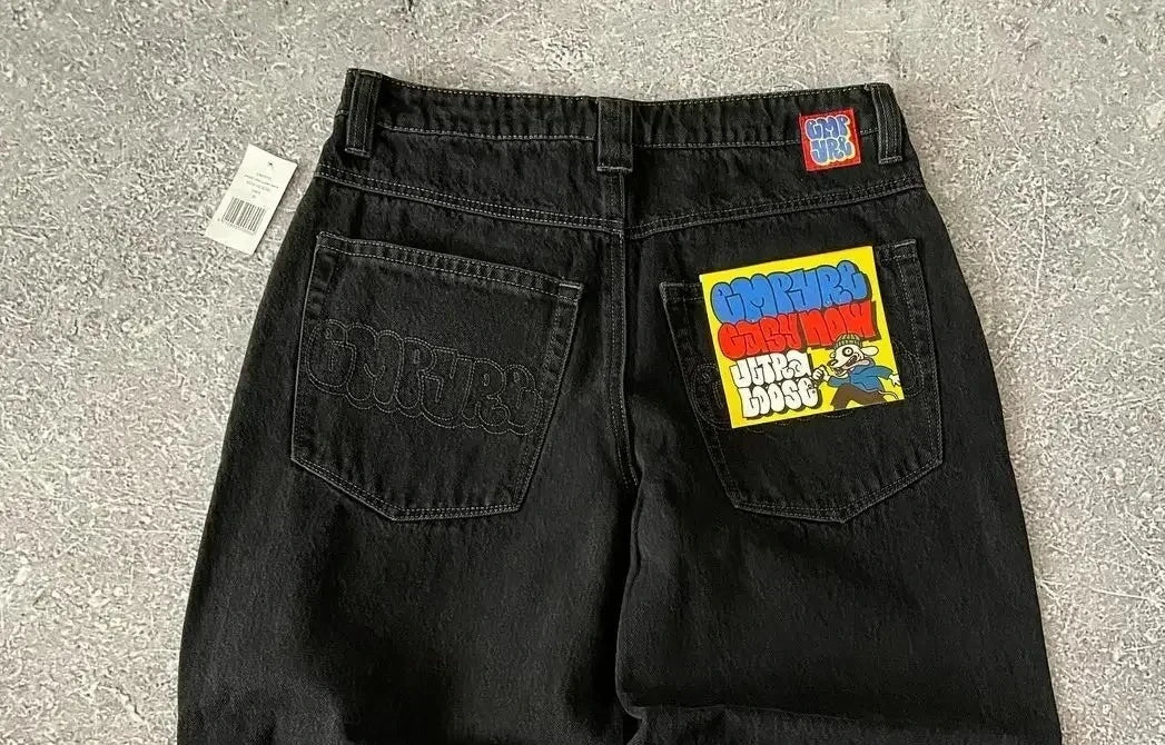 Embroidered Straight Short Denim Wide-Leg Jeans