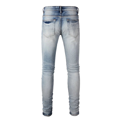 Men Paisley Bandana Print Patch Jeans Skinny